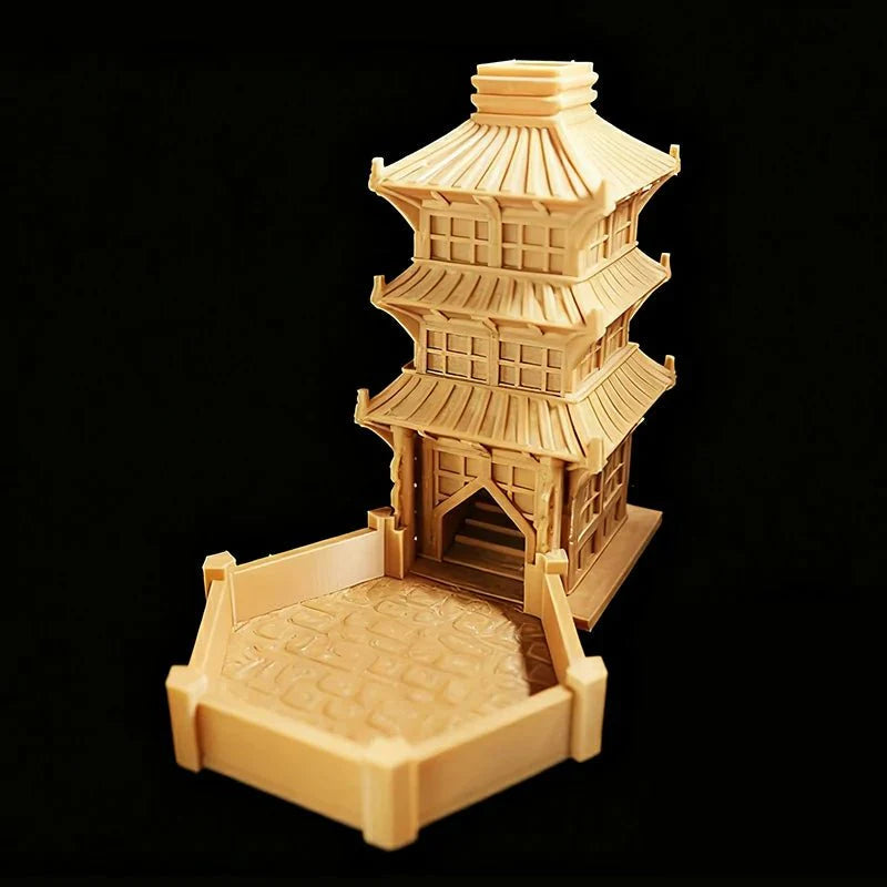 3D Printed Yellow Oriental Beijing Dice Tower Foldable Hexagonal Dice Tray Bezel