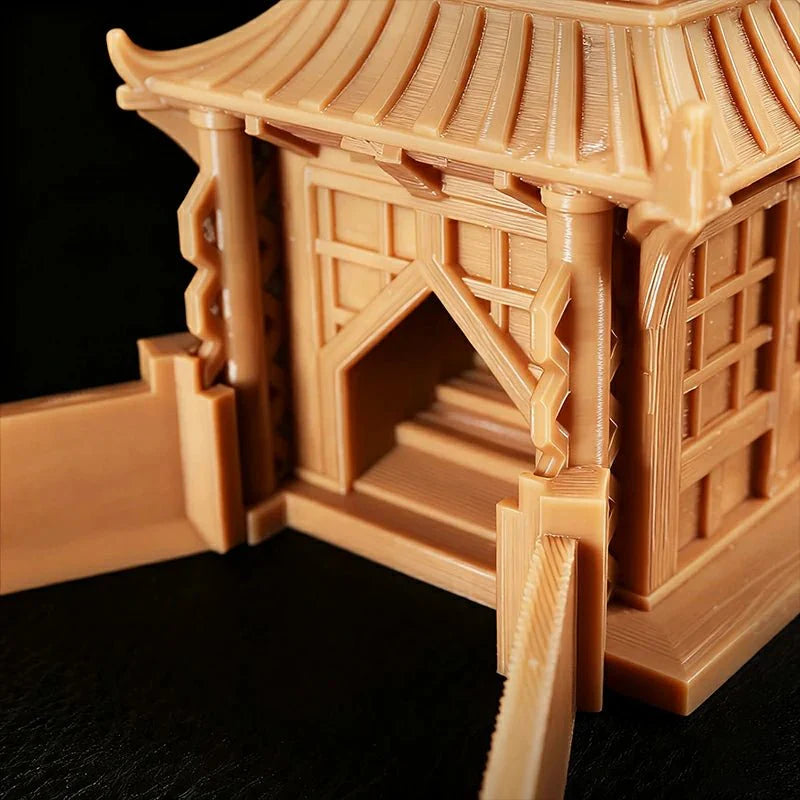 3D Printed Yellow Oriental Beijing Dice Tower Foldable Hexagonal Dice Tray Bezel