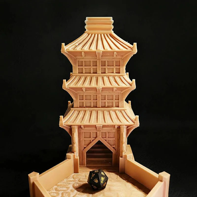 3D Printed Yellow Oriental Beijing Dice Tower Foldable Hexagonal Dice Tray Bezel