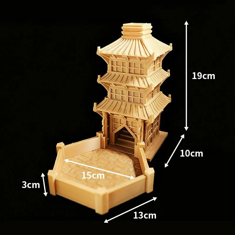 3D Printed Yellow Oriental Beijing Dice Tower Foldable Hexagonal Dice Tray Bezel