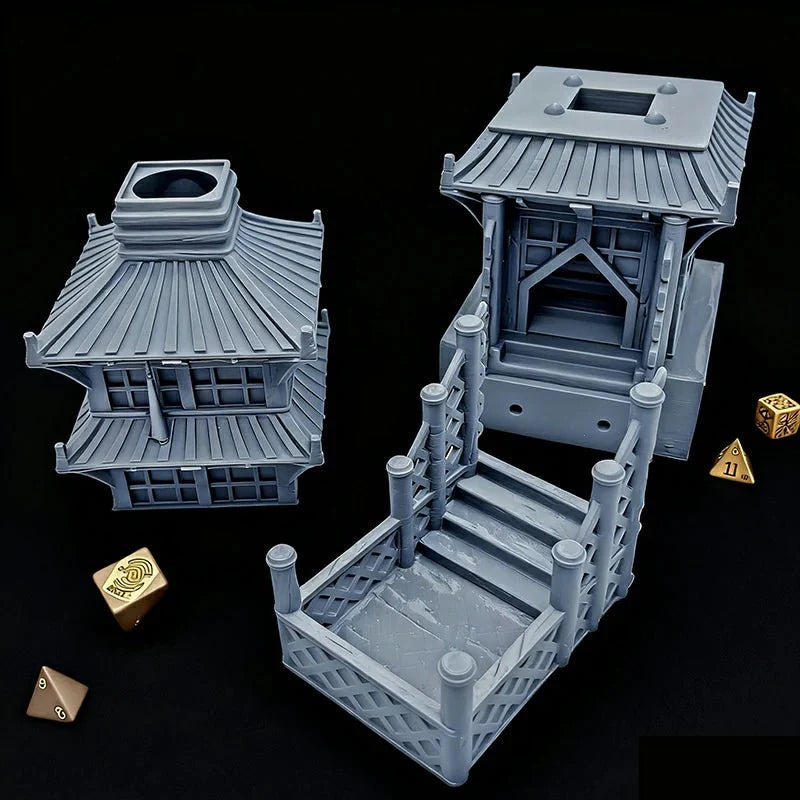 3D printed Beijing Dice Tower foldable desktop multi-layer tower building model DND dice rolling accessories