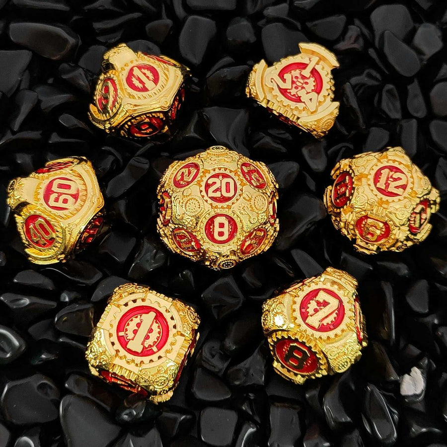 Age of Steam - Precision Gear Metal Dungeons & Dragons Dice Set Imitation Gold Red