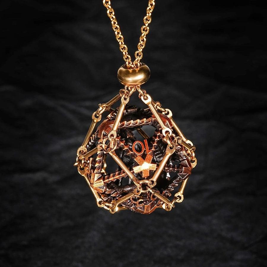 Antique Gold Metal Hollow 3D Dragon D&D Dice Set