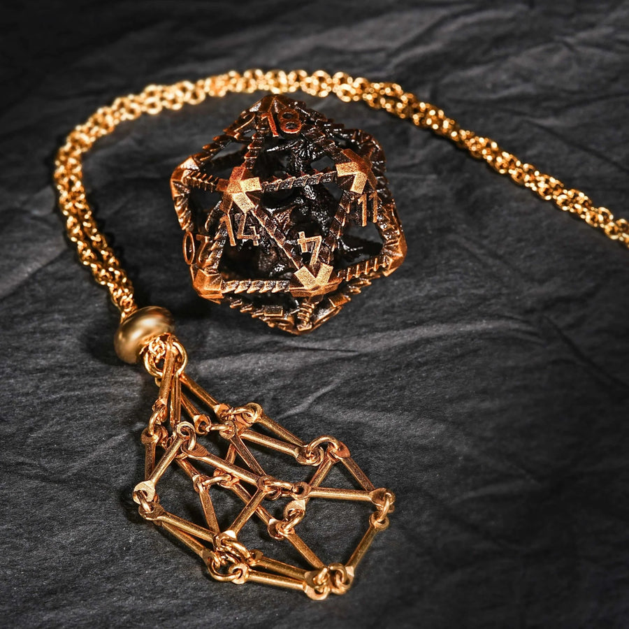 Antique Gold Metal Hollow 3D Dragon D&D Dice Set