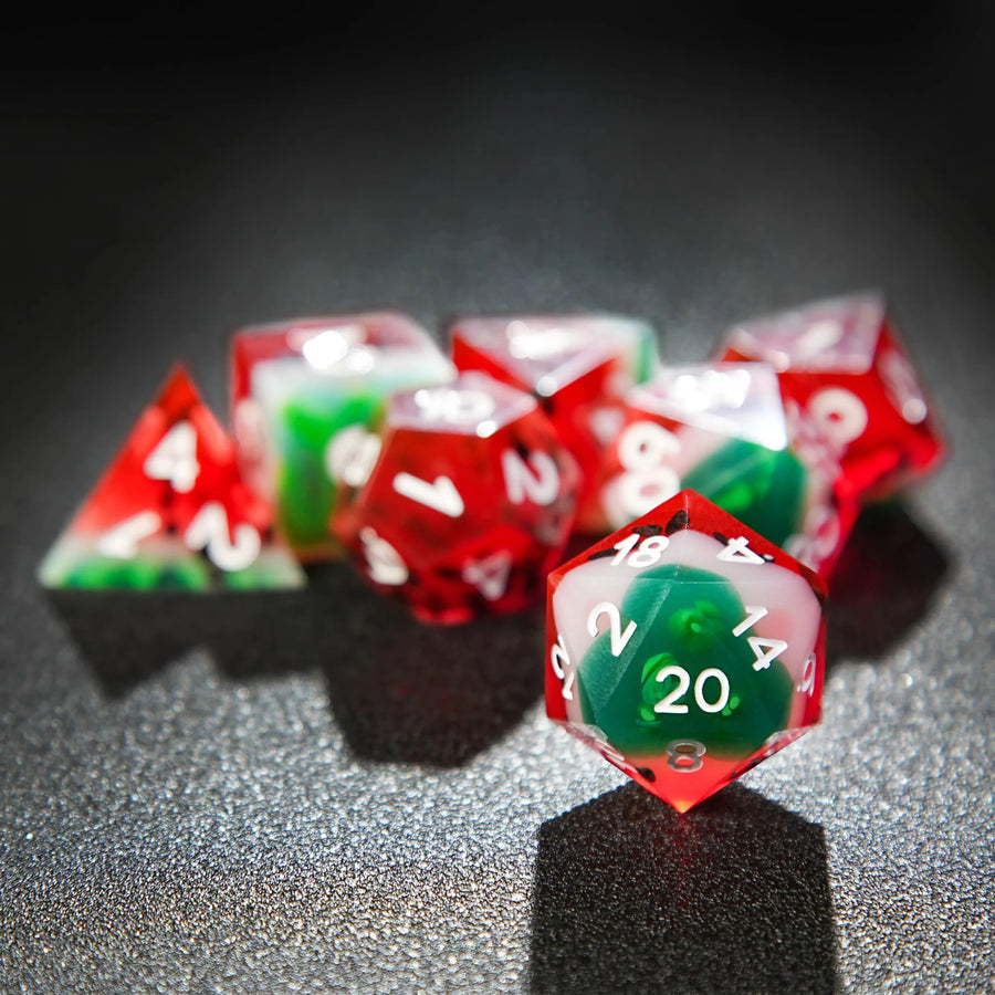 Beach Party - Watermelon Resin DND Dice Set + White Numbers