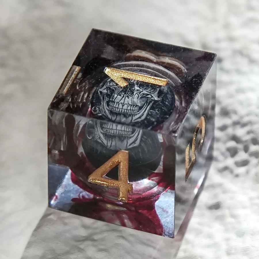 Blood Red Skull Core Resin DND Dice Set + Gold Font