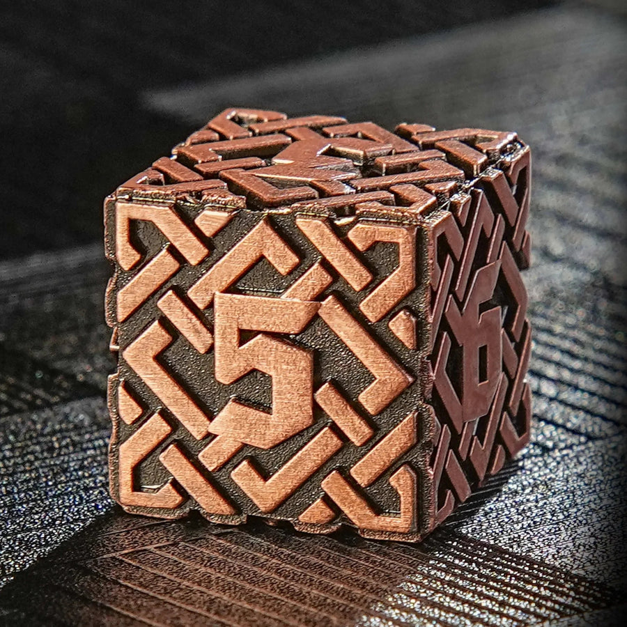 Celtic Knot - ancient red copper metal solid dice set
