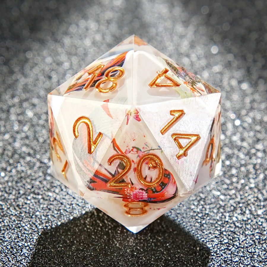 Chinese Style Elements-Peking Opera White Resin Dice Set + Gold Numbers