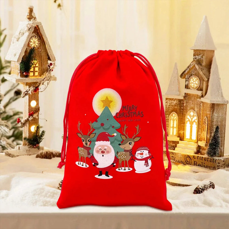 Christmas themed drawstring bag for board game dice storage, cute velvet gift bag