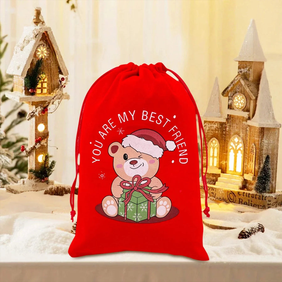 Christmas themed drawstring bag for board game dice storage, cute velvet gift bag
