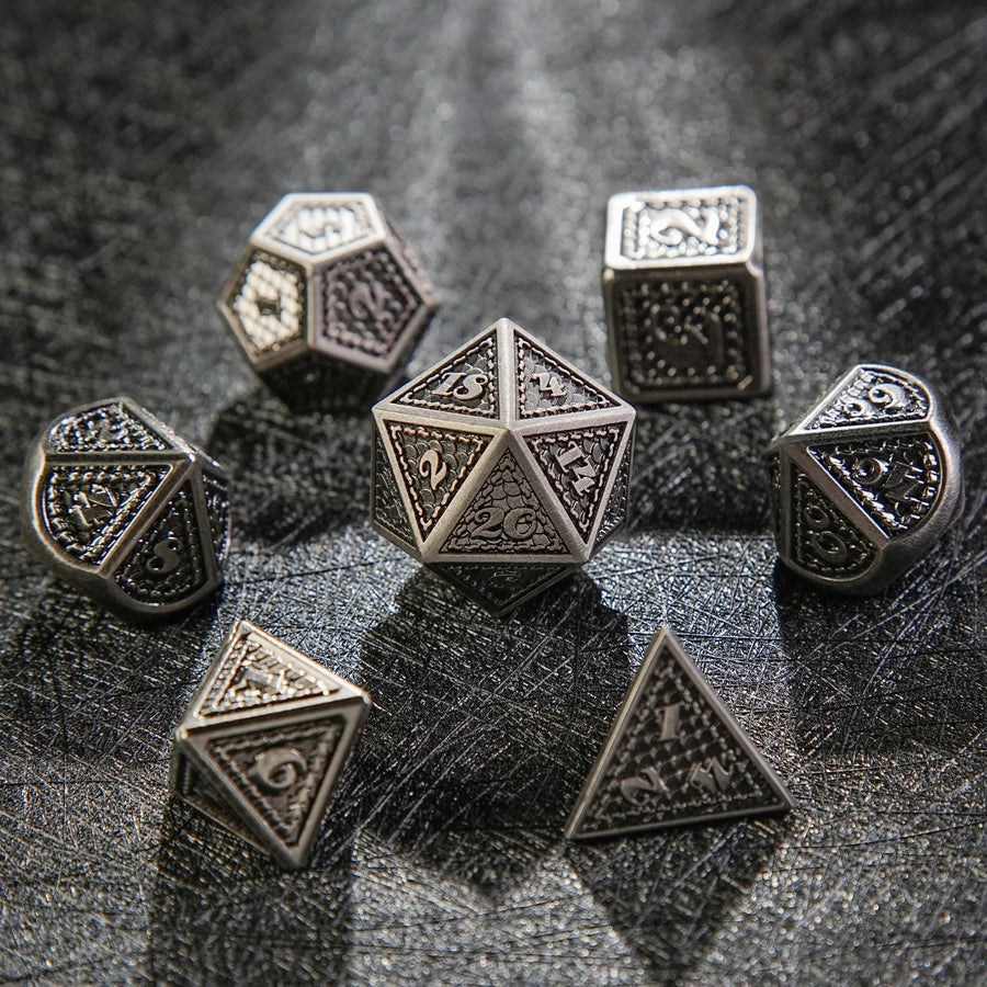 Classic Polyhedron Vintage Dragon Scale Metal DND Dice Set