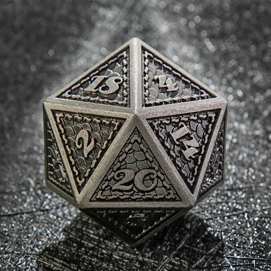 Classic Polyhedron Vintage Dragon Scale Metal DND Dice Set