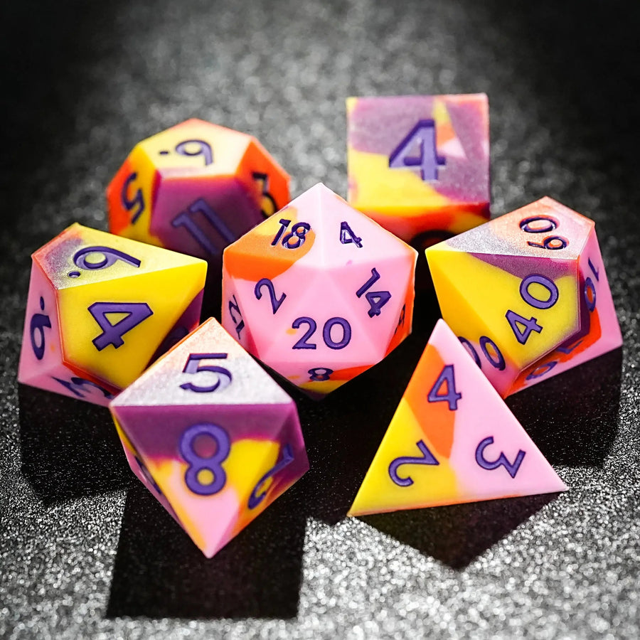 Colorful mixed color board game silicone polyhedron dice set + purple numbers