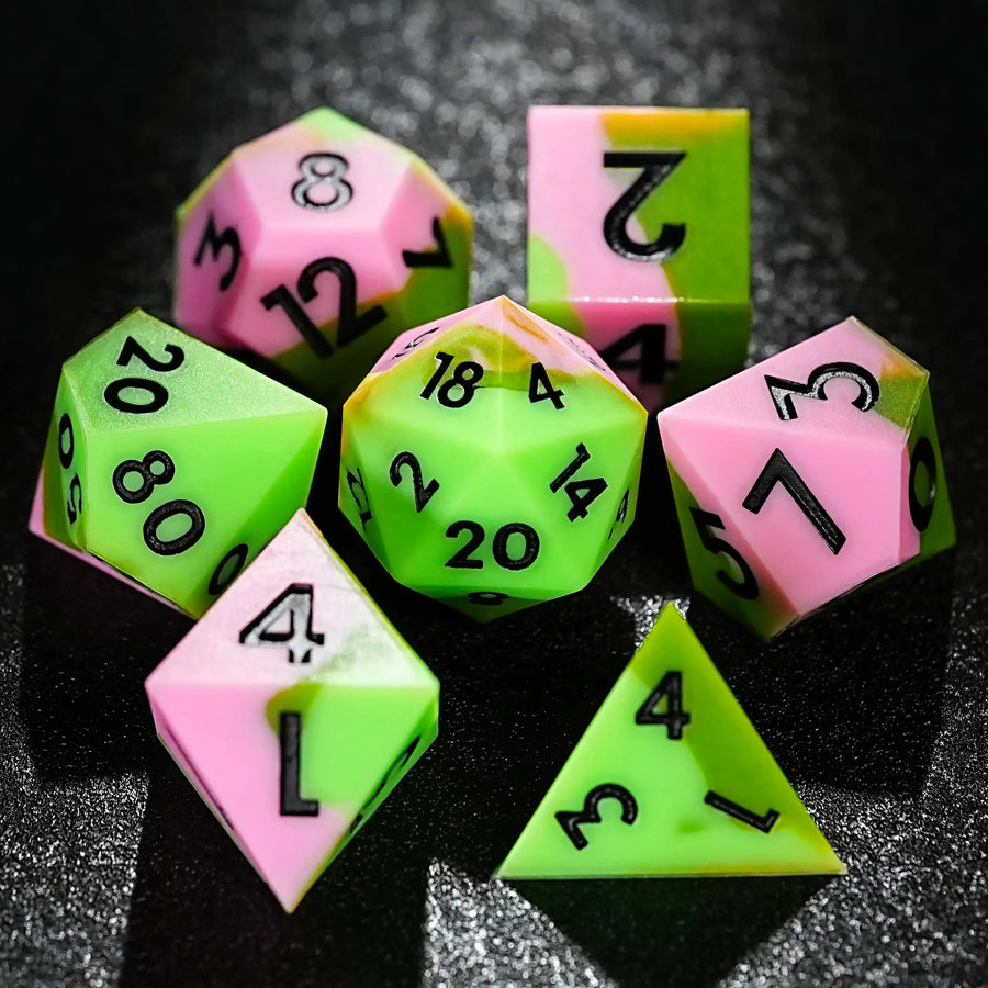 Colorful mixed color board game silicone polyhedron dice set + purple numbers