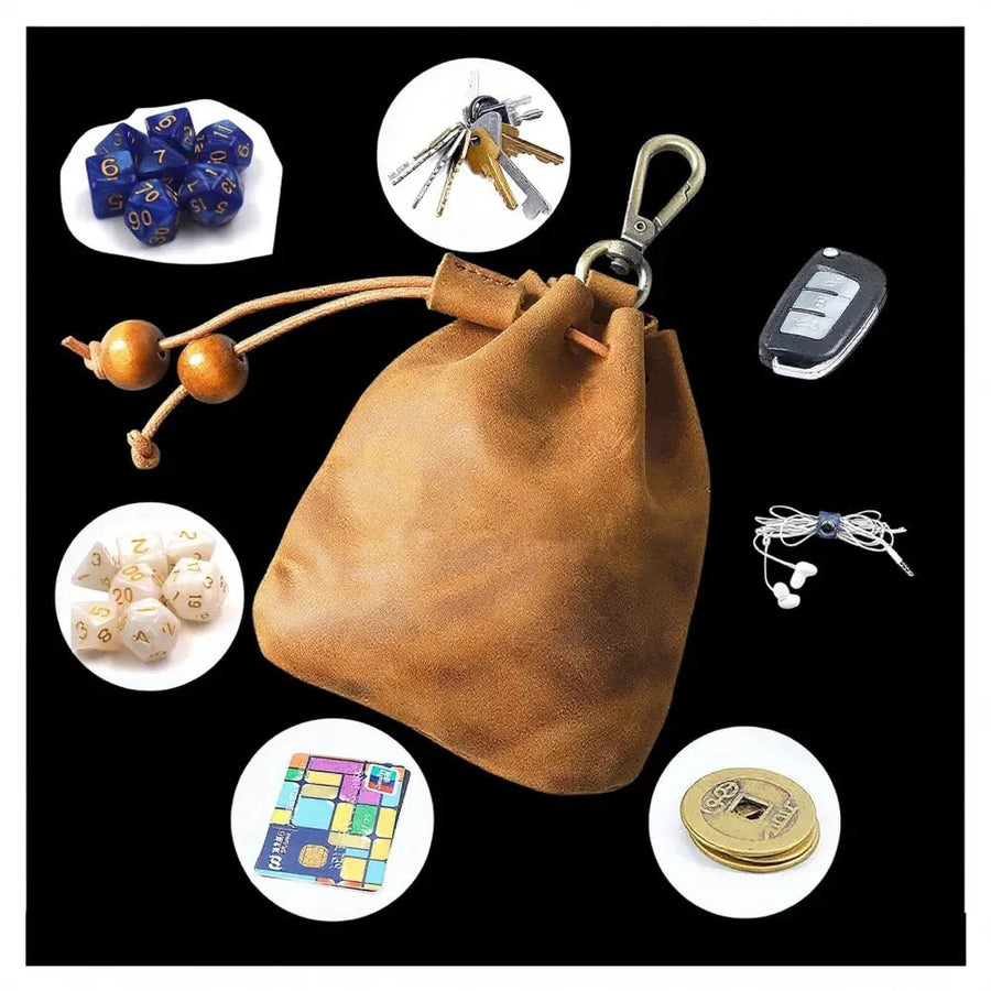 DND Dice Storage Bag in Vintage Cowhide Leather | Dungeons & Dragons Dice Bag