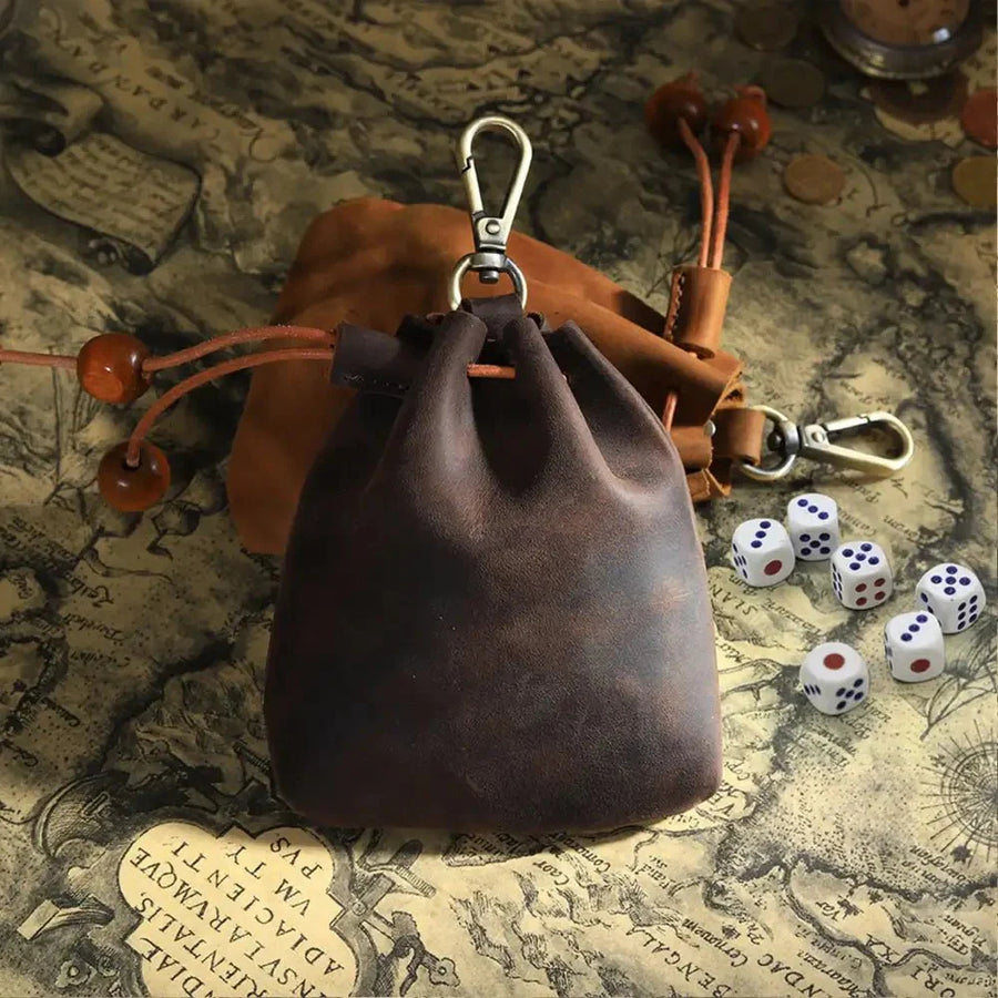 DND Dice Storage Bag in Vintage Cowhide Leather | Dungeons & Dragons Dice Bag