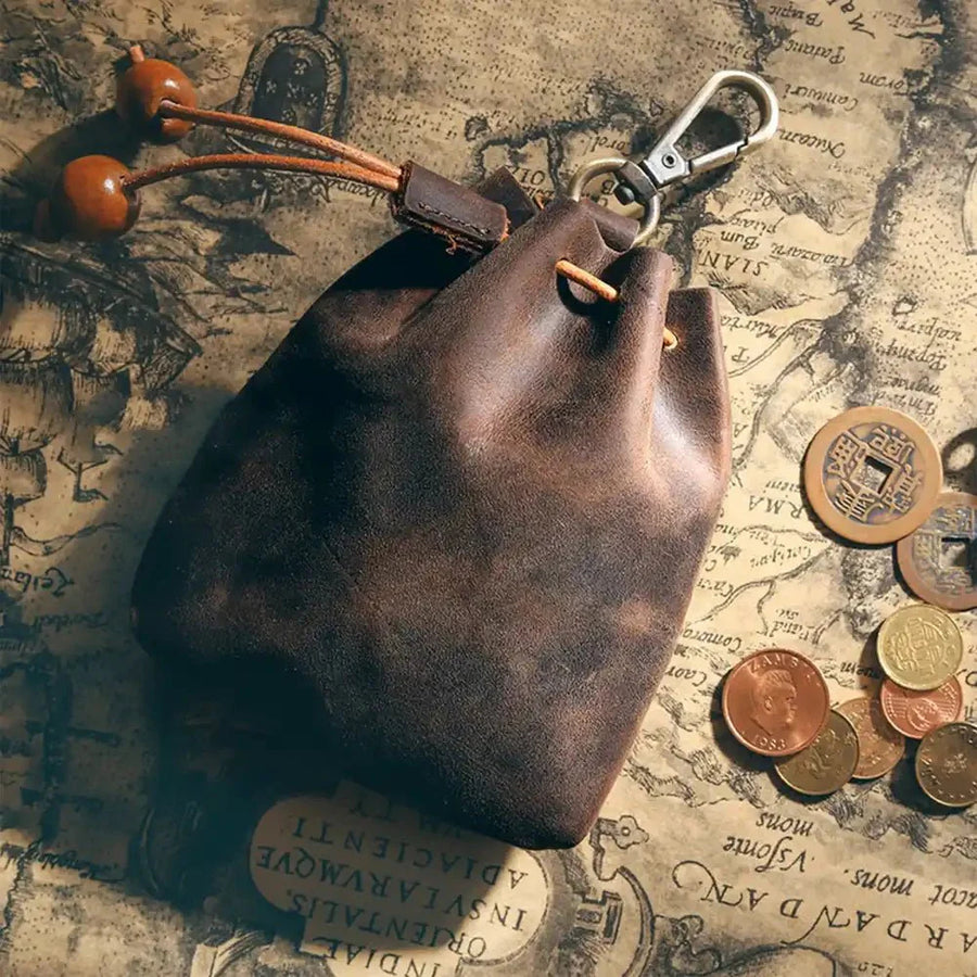 DND Dice Storage Bag in Vintage Cowhide Leather | Dungeons & Dragons Dice Bag