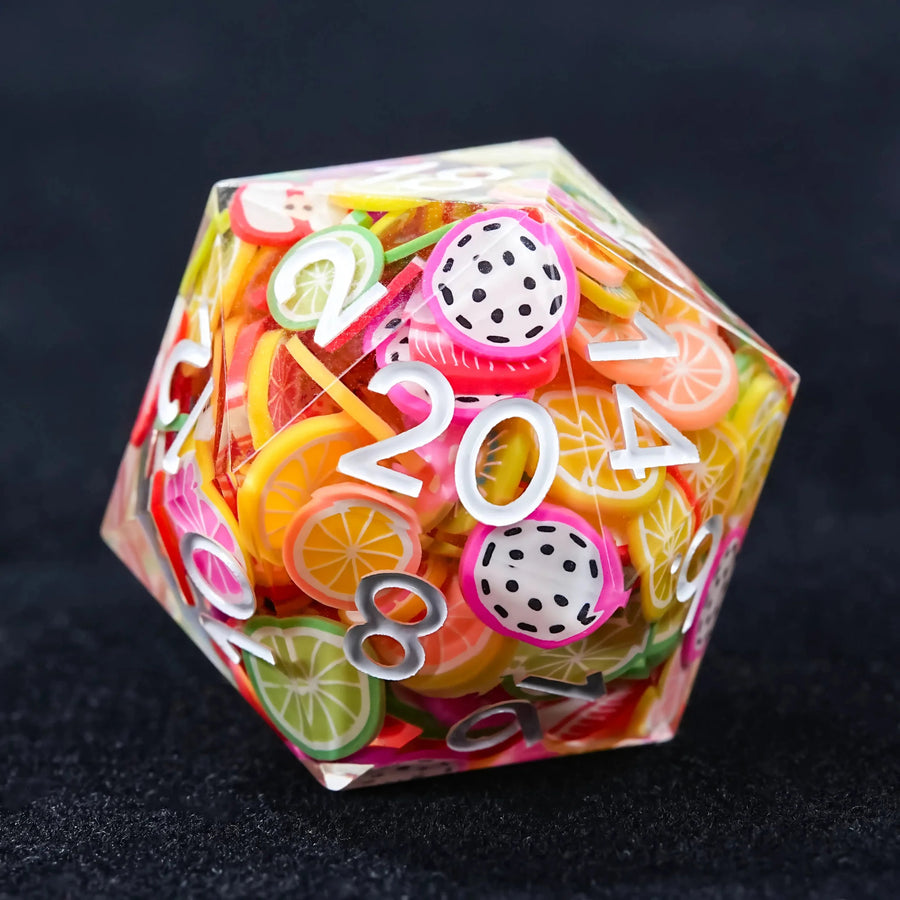 Handmade Fruit Resin Polyhedron D&D Dice Set - TRPG Game Dice