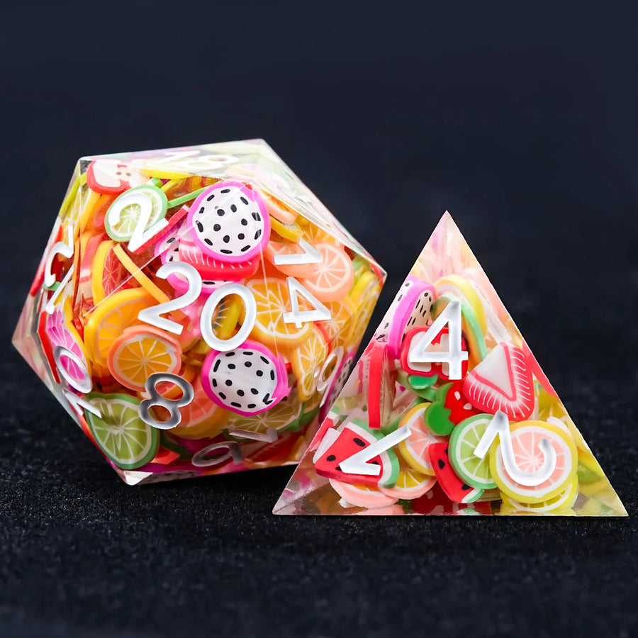 Handmade Fruit Resin Polyhedron D&D Dice Set - TRPG Game Dice