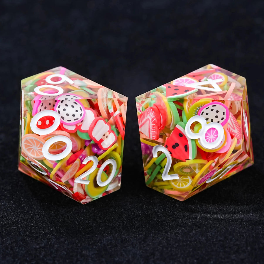 Handmade Fruit Resin Polyhedron D&D Dice Set - TRPG Game Dice