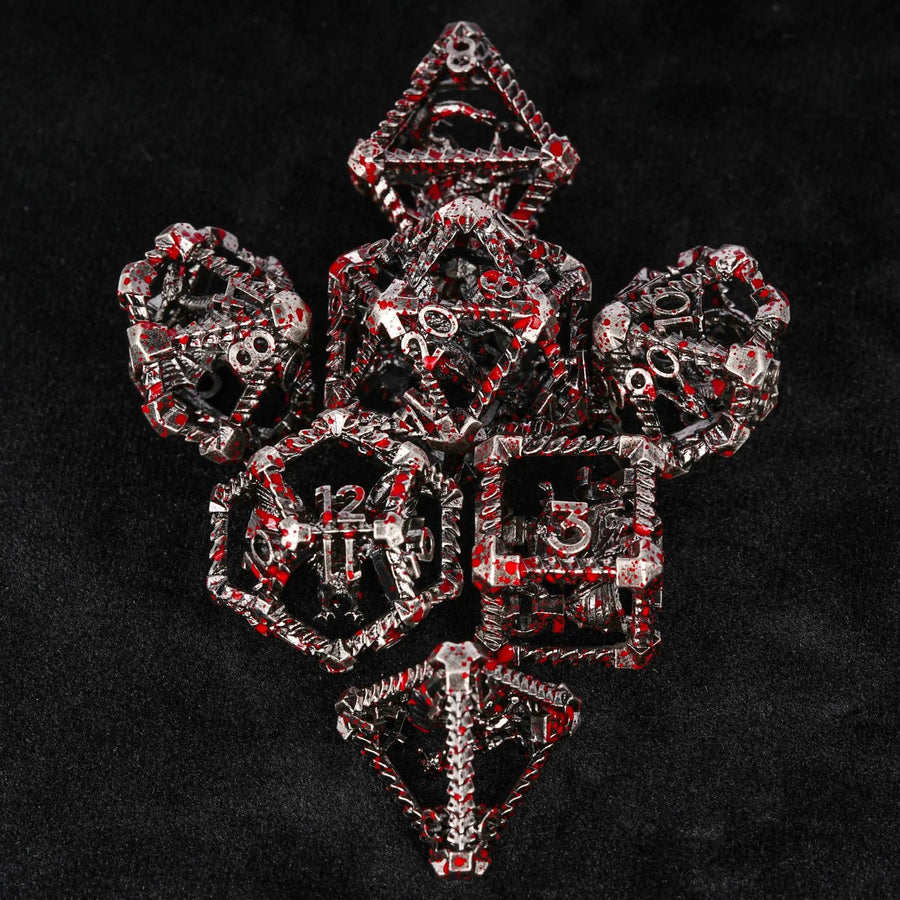 Metal Hollow 3D Dragon D&D Bloodstain Dice Set