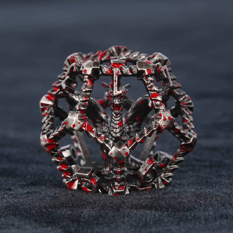 Metal Hollow 3D Dragon D&D Bloodstain Dice Set