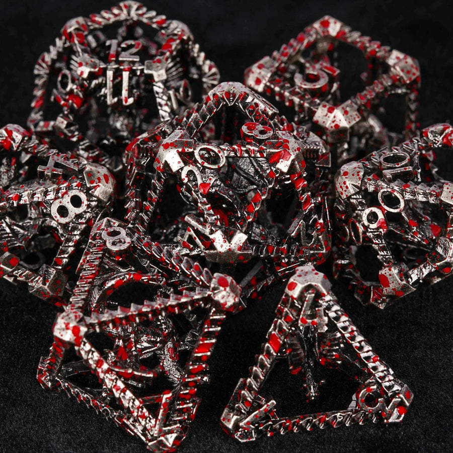 Metal Hollow 3D Dragon D&D Bloodstain Dice Set