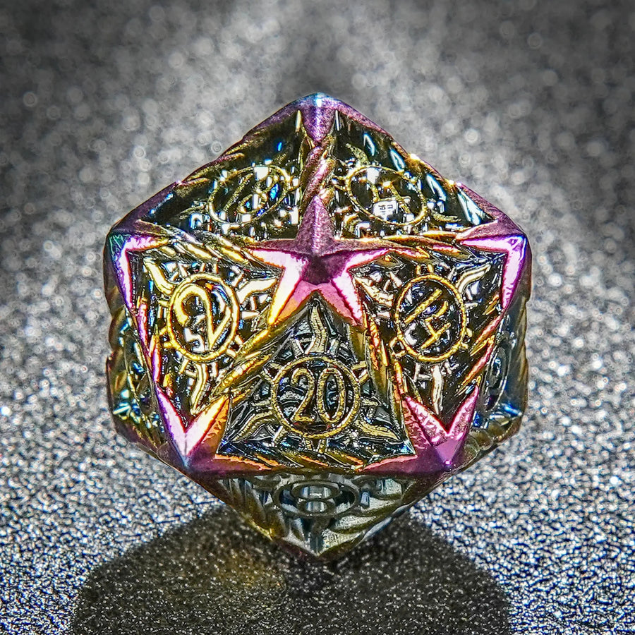 Metal solid sun pattern silver border red yellow dice set