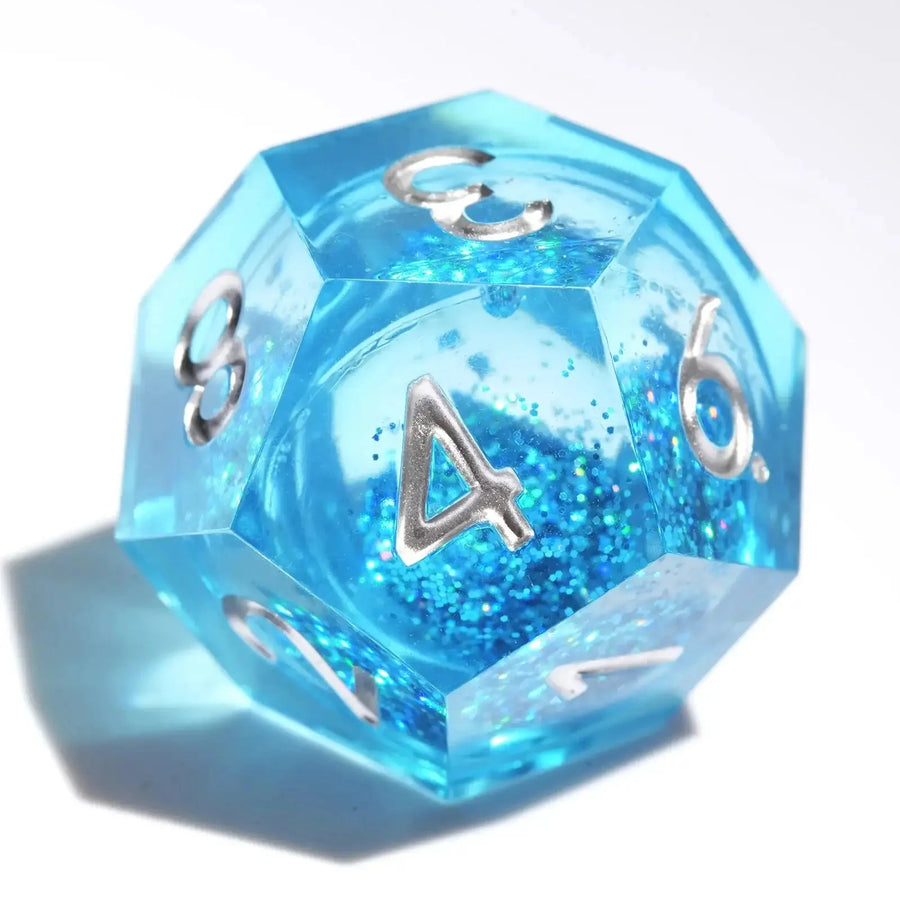Ocean Theme - Liquid Core Resin DND Dice Set + Silver Font