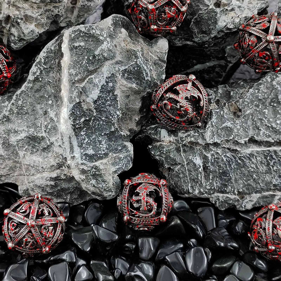 Pteranodon Round Bloodstained Hollow Metal D&D Dice Set
