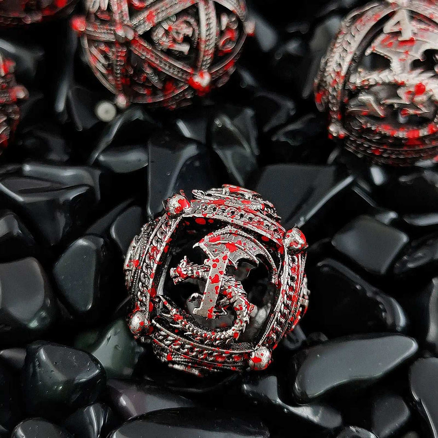 Pteranodon Round Bloodstained Hollow Metal D&D Dice Set