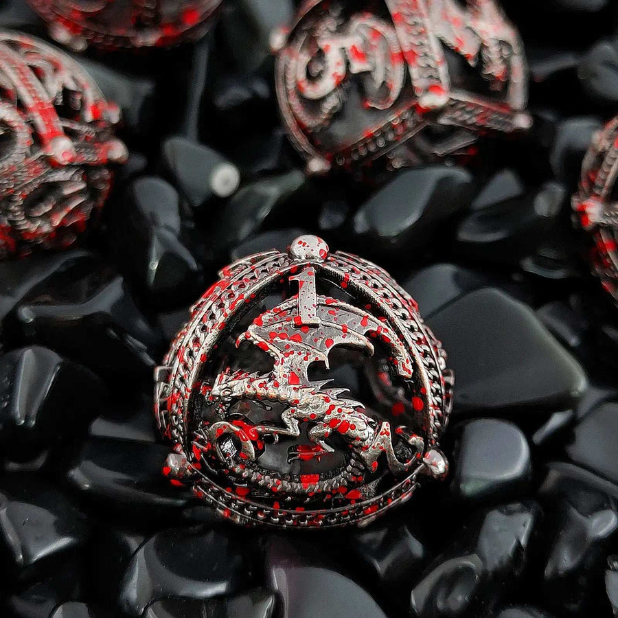 Pteranodon Round Bloodstained Hollow Metal D&D Dice Set